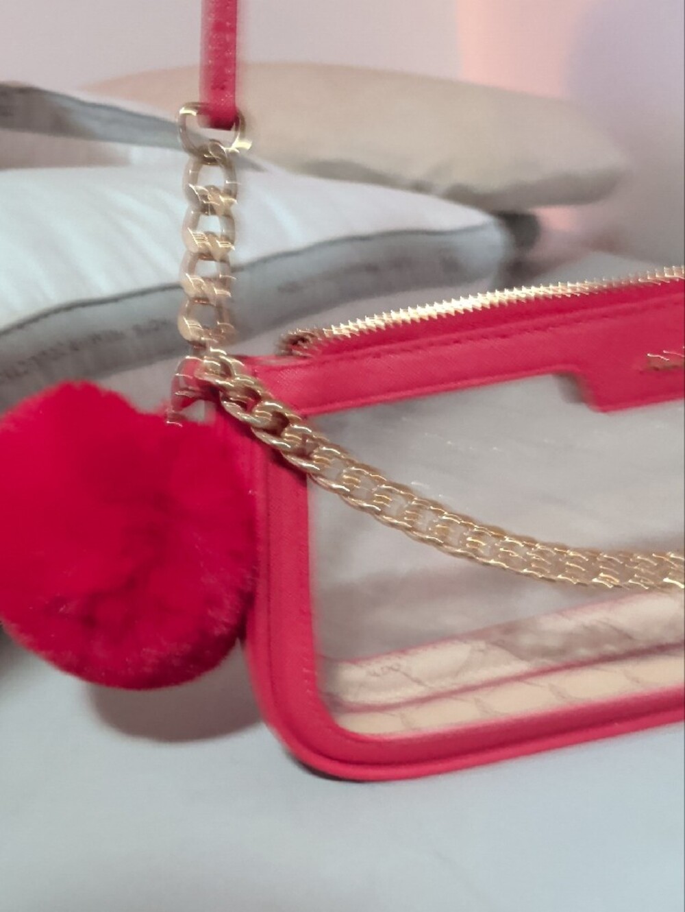ALDO Red Clear Shoulder Bag with Gold Chain - Picture 2 of 5